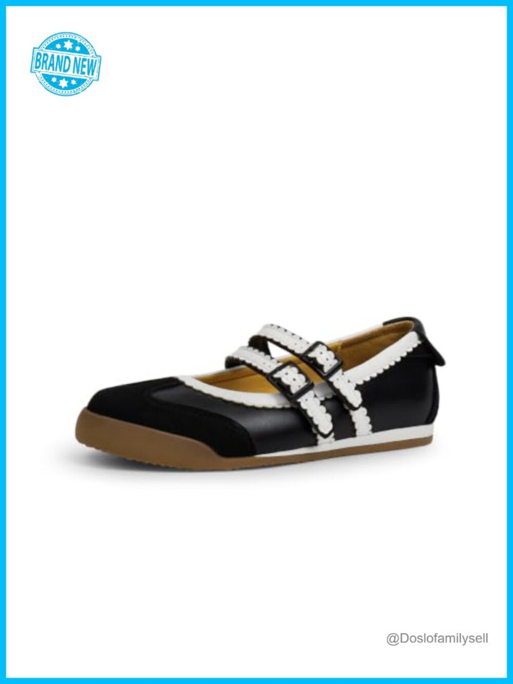 Mary Jane Sneakerina Ballet Flats Faux Leather Two Strap Comfort Shoes